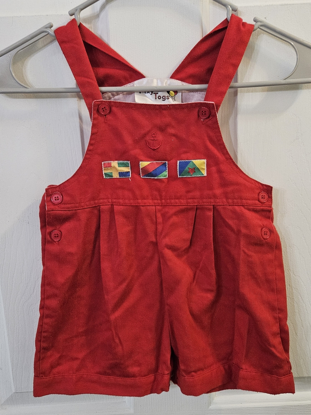 Vintage Pixy Togs Red Shortalls Overalls Anchor 24 Months Colorblock 90s